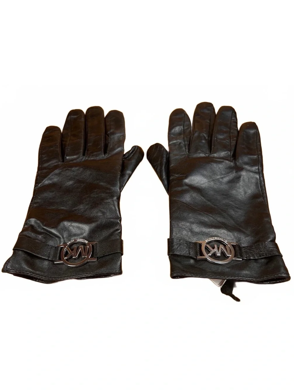 Michael Kors Black Leather Gloves with MK Logo Accent